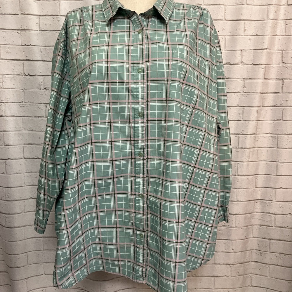Only Necessities Plaid Cotton Button Down Shirt Mint Pink Size C2 W26/28
